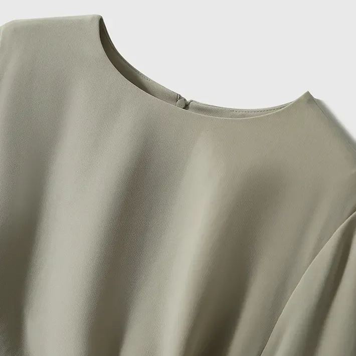 法式 船領 腰間捏褶 氣質 五分袖 約會洋裝