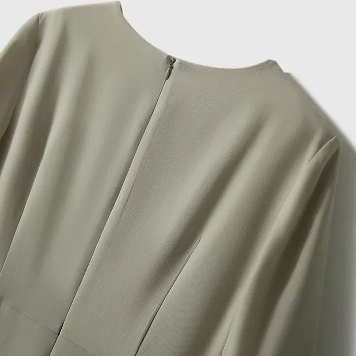 法式 船領 腰間捏褶 氣質 五分袖 約會洋裝