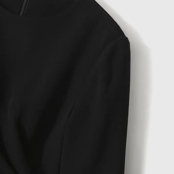 法式 船領 腰間捏褶 氣質 五分袖 約會洋裝