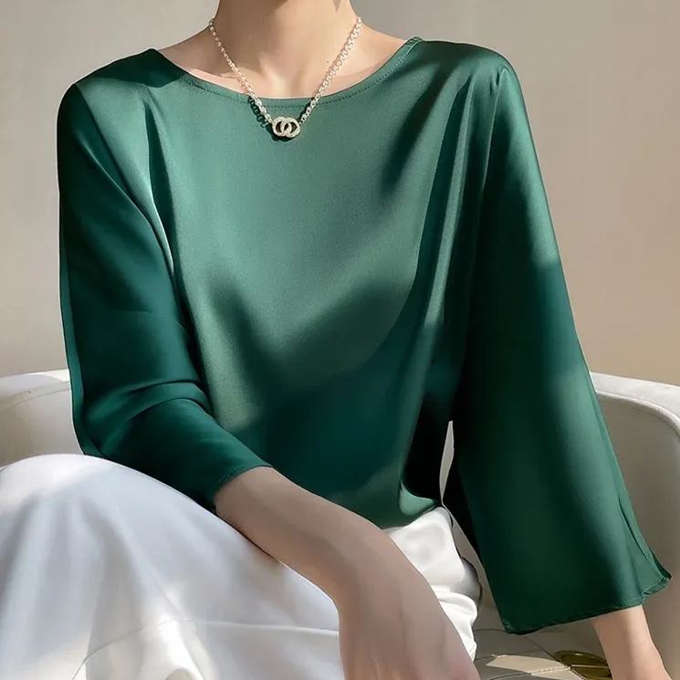 知性美型 氣質 簡約 圓領 寬鬆 九分袖 T恤