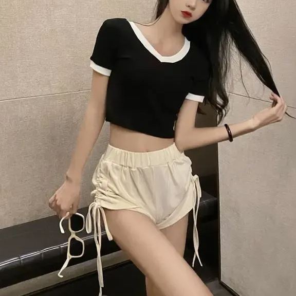 韓系·高腰抽繩超短褲真理褲 辣妹熱褲顯瘦 運動褲休閒辣妹褲