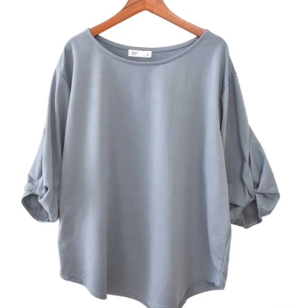 時尚高級扭結袖寬素T 七分袖T恤寬鬆感遮肉顯瘦