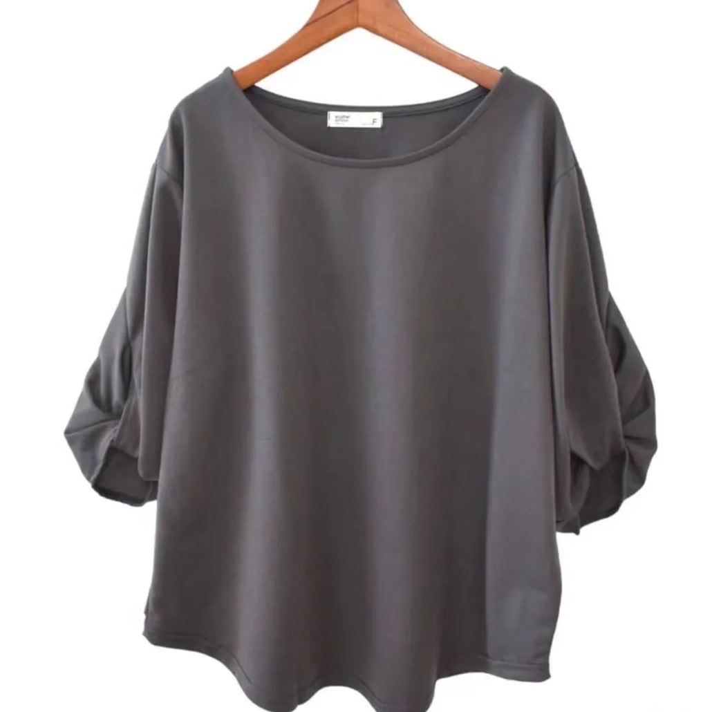 時尚高級扭結袖寬素T 七分袖T恤寬鬆感遮肉顯瘦