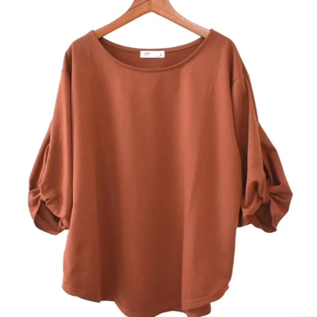 時尚高級扭結袖寬素T 七分袖T恤寬鬆感遮肉顯瘦