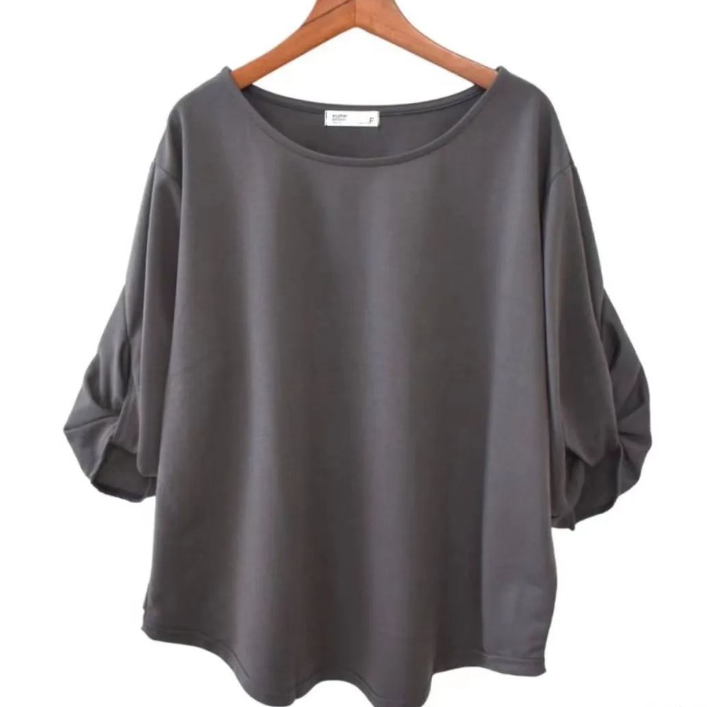 時尚高級扭結袖寬素T 七分袖T恤寬鬆感遮肉顯瘦