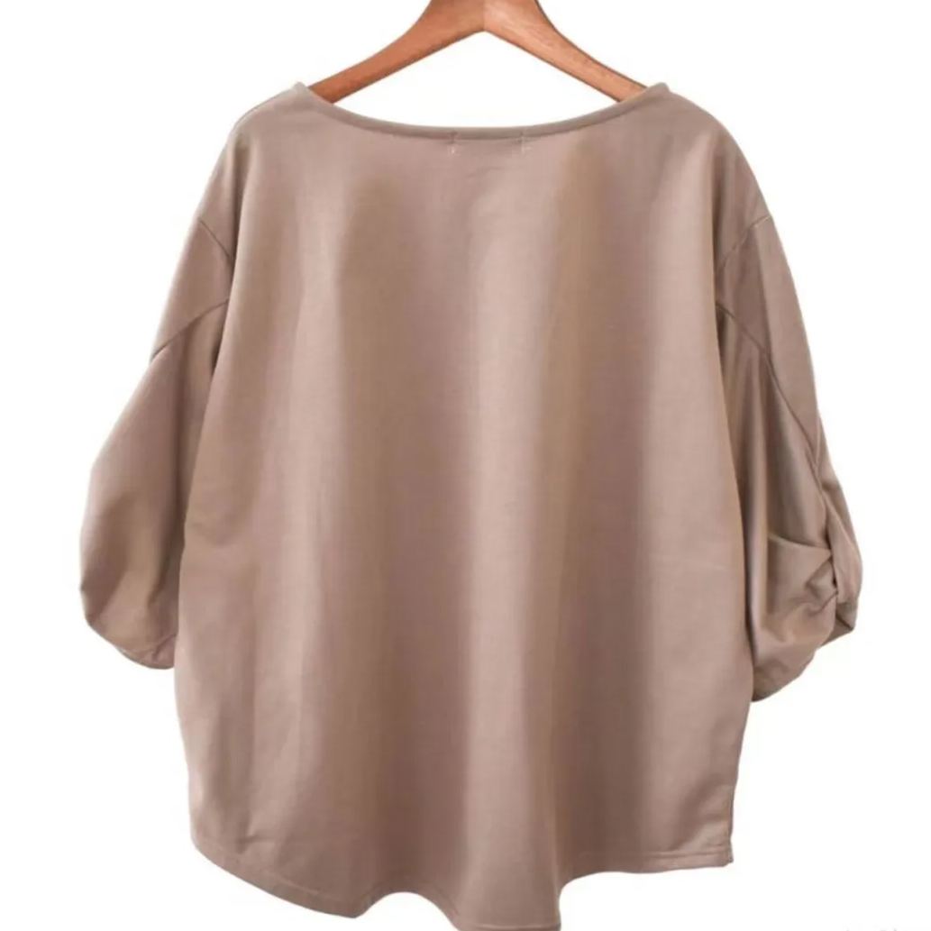 時尚高級扭結袖寬素T 七分袖T恤寬鬆感遮肉顯瘦