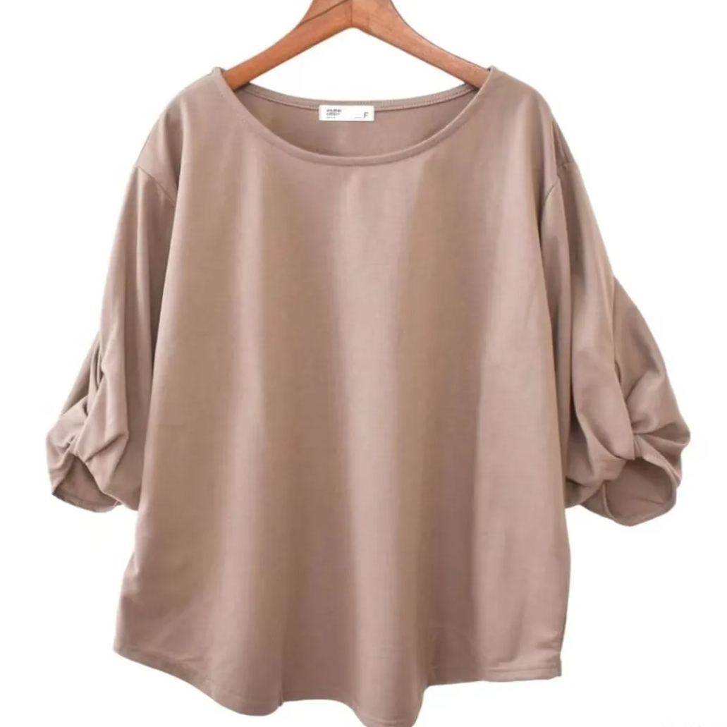 時尚高級扭結袖寬素T 七分袖T恤寬鬆感遮肉顯瘦