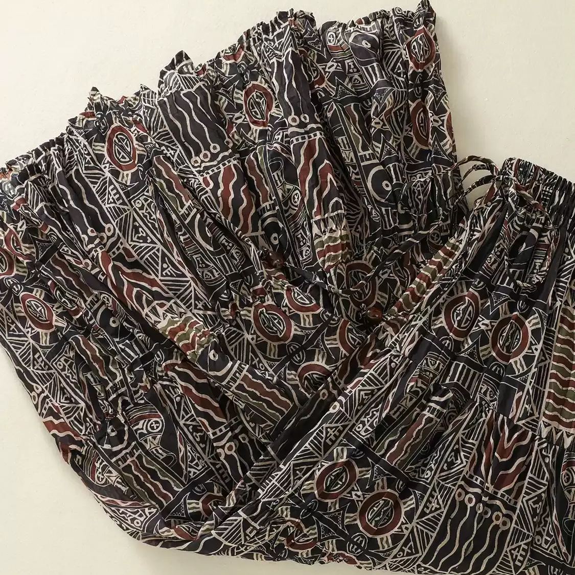 韓系 ‧ 復古文藝風印花半身裙日常通勤大裙擺