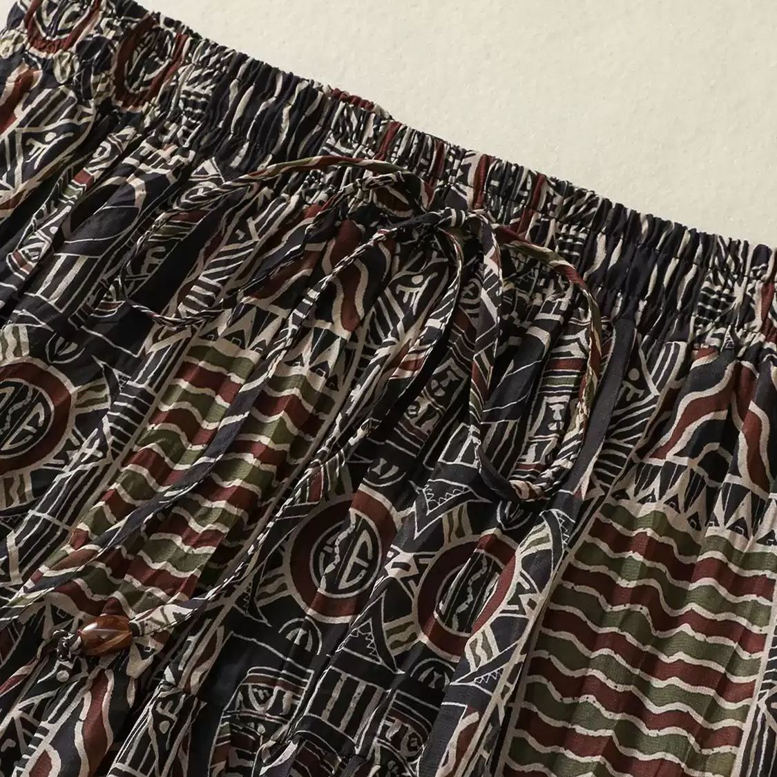 韓系 ‧ 復古文藝風印花半身裙日常通勤大裙擺