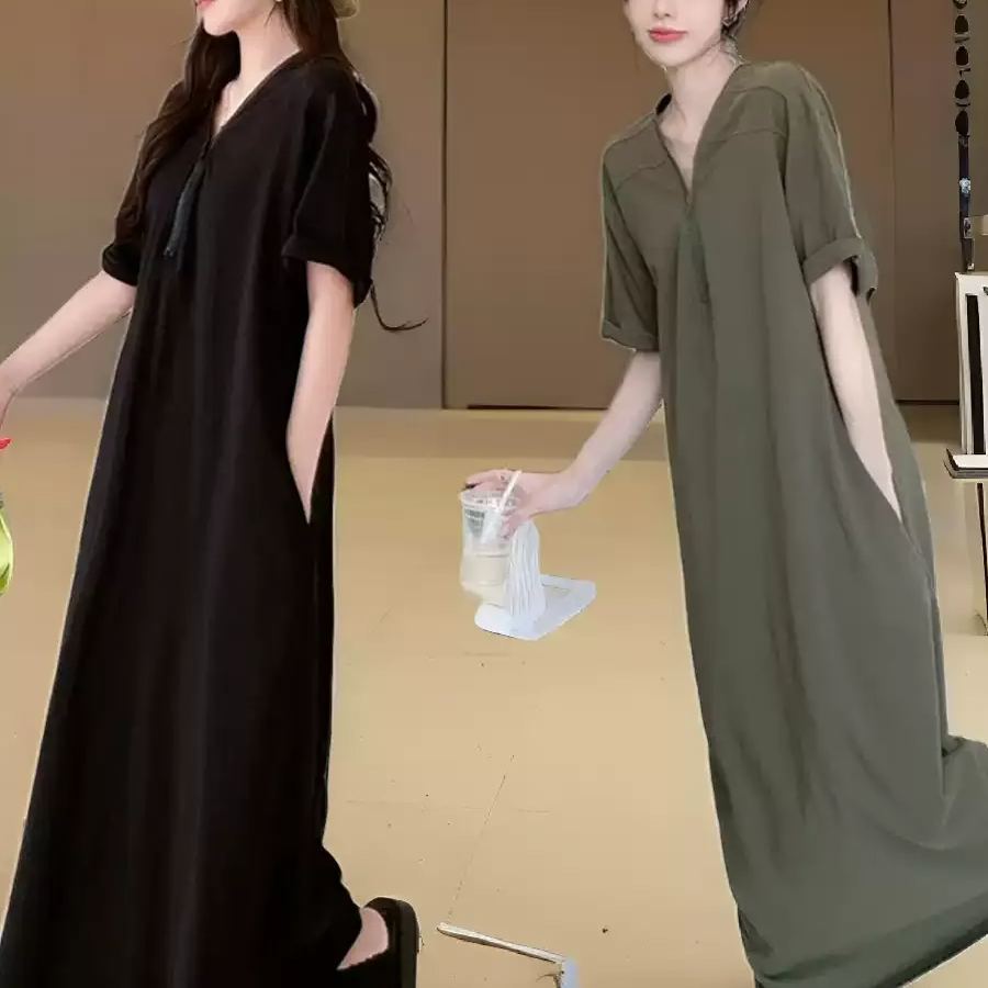 肉肉消失術復古赫本風高級拉鍊大尺寸寬鬆長洋裝