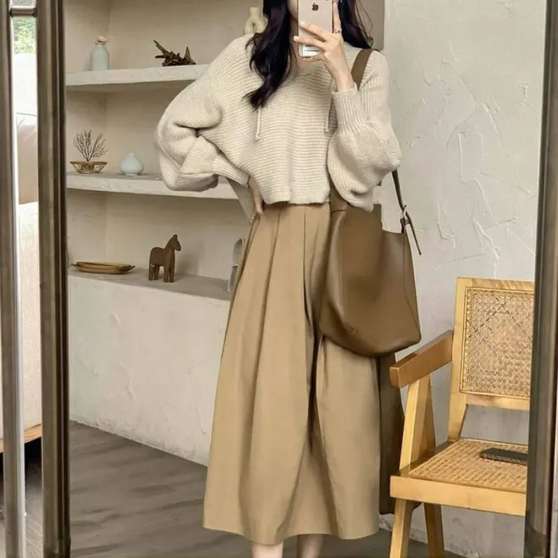 【單品可選】優雅韓系套裝 連帽針織上衣秋冬新款溫柔半身裙兩件套