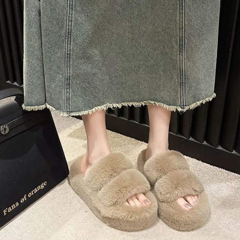 軟萌毛毛雙寬帶拖鞋*5色(到42碼)