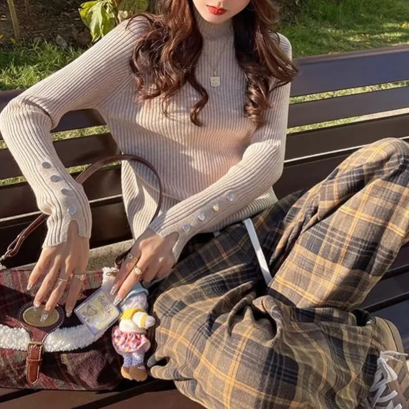 半高領針織上衣 設計感小眾毛衣春秋內搭