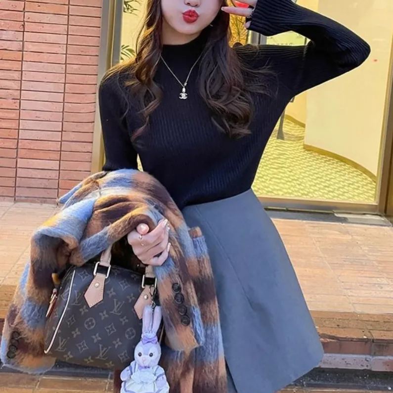 半高領針織上衣 設計感小眾毛衣春秋內搭