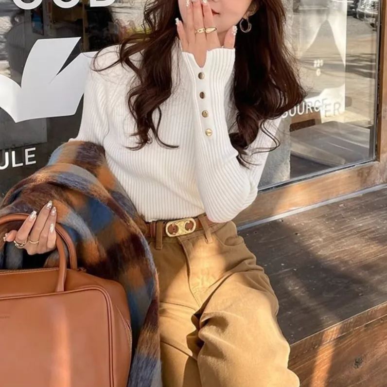 半高領針織上衣 設計感小眾毛衣春秋內搭