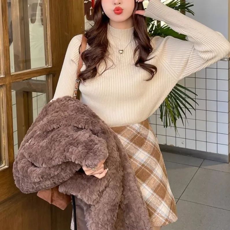 半高領針織上衣 設計感小眾毛衣春秋內搭