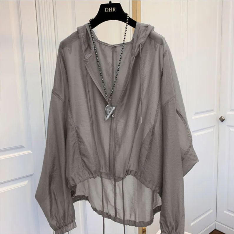簡約好搭 夏季冰絲 輕薄 防曬 寬鬆 顯瘦 防曬衫 連帽 罩衫外套
