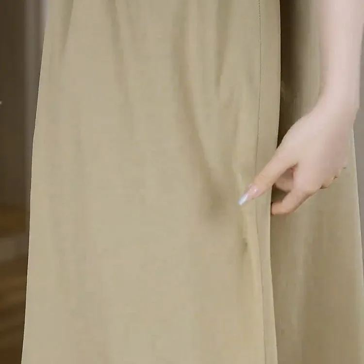 簡約 百搭 寬鬆 設計感 不走光 八分寬褲