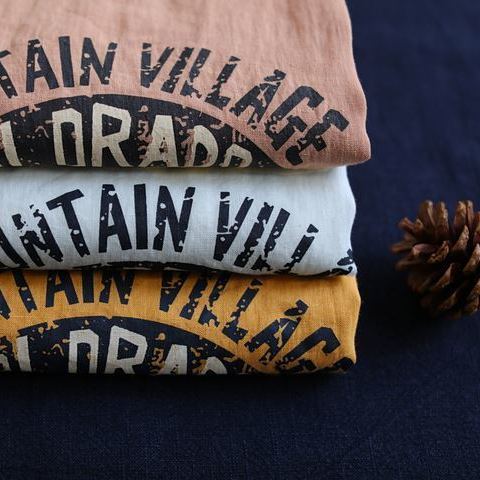 簡約．字母印花圖案上衣  棉麻印花短袖 圓領休閒t恤