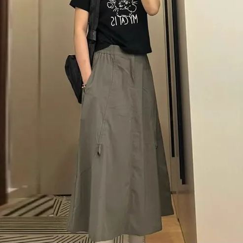 設計感工裝傘兵裙 美式復古重工調節繩 鬆緊腰塑身顯瘦遮胯休閒