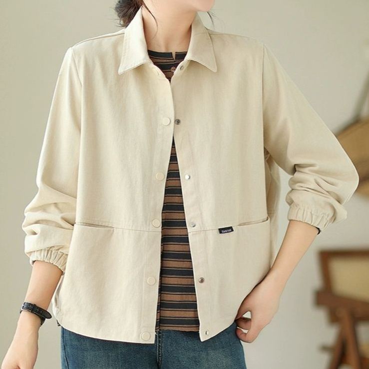 休閒襯衫外套 短版落肩 寬鬆好搭 彈性縮口