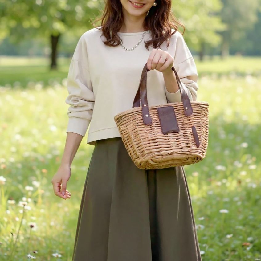 圓領長袖上衣×高腰中長裙 套装兩件式 春秋新款 清新顯瘦