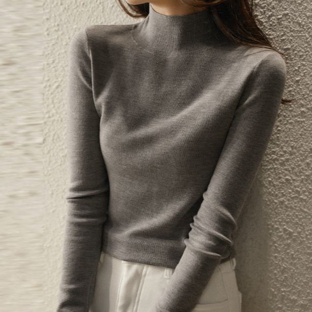 半高領修身針織上衣 秋冬保暖內搭毛衣 百搭顯瘦款
