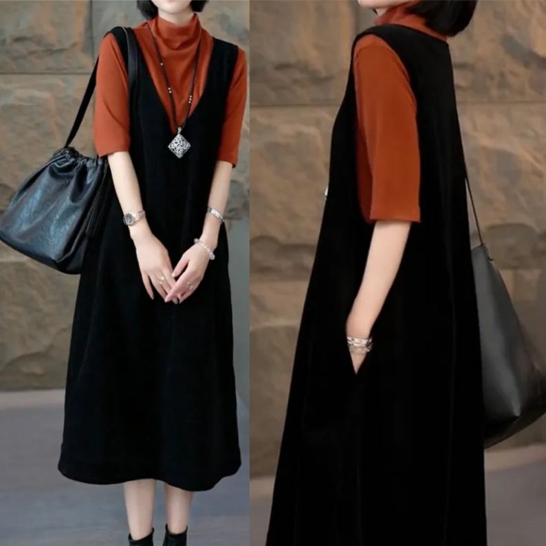 背心無袖洋裝 V領A字版 氣質顯瘦 休閒高級感（可內搭）