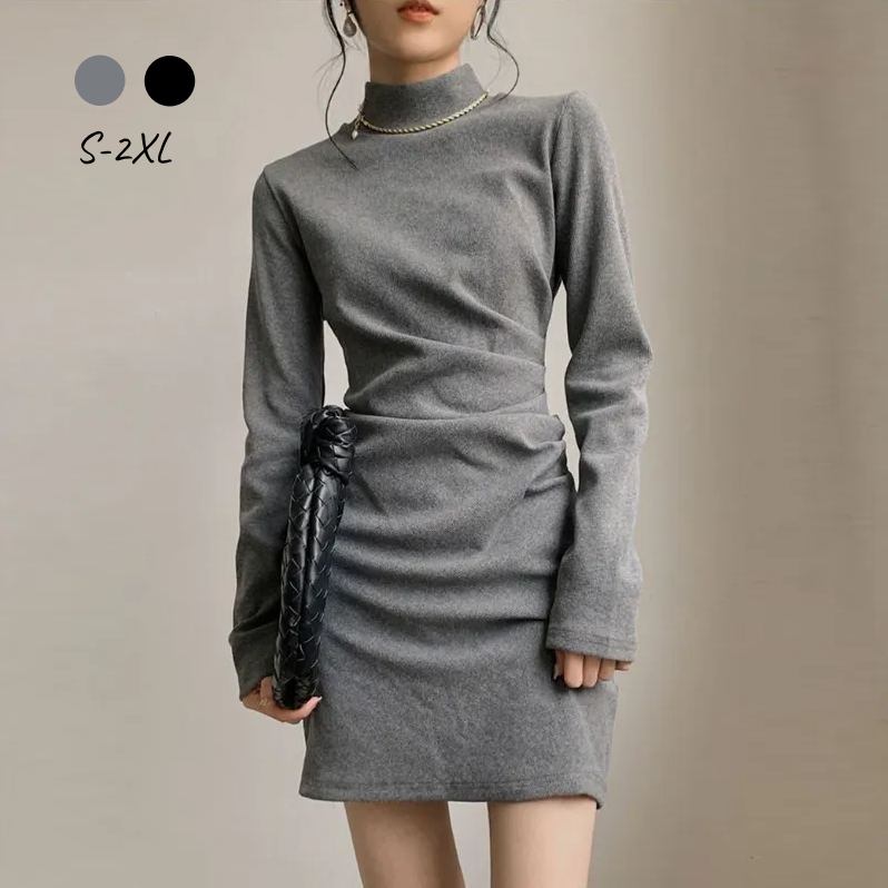 法式修身針織短洋裝 半高領設計 秋冬簡約氣質款