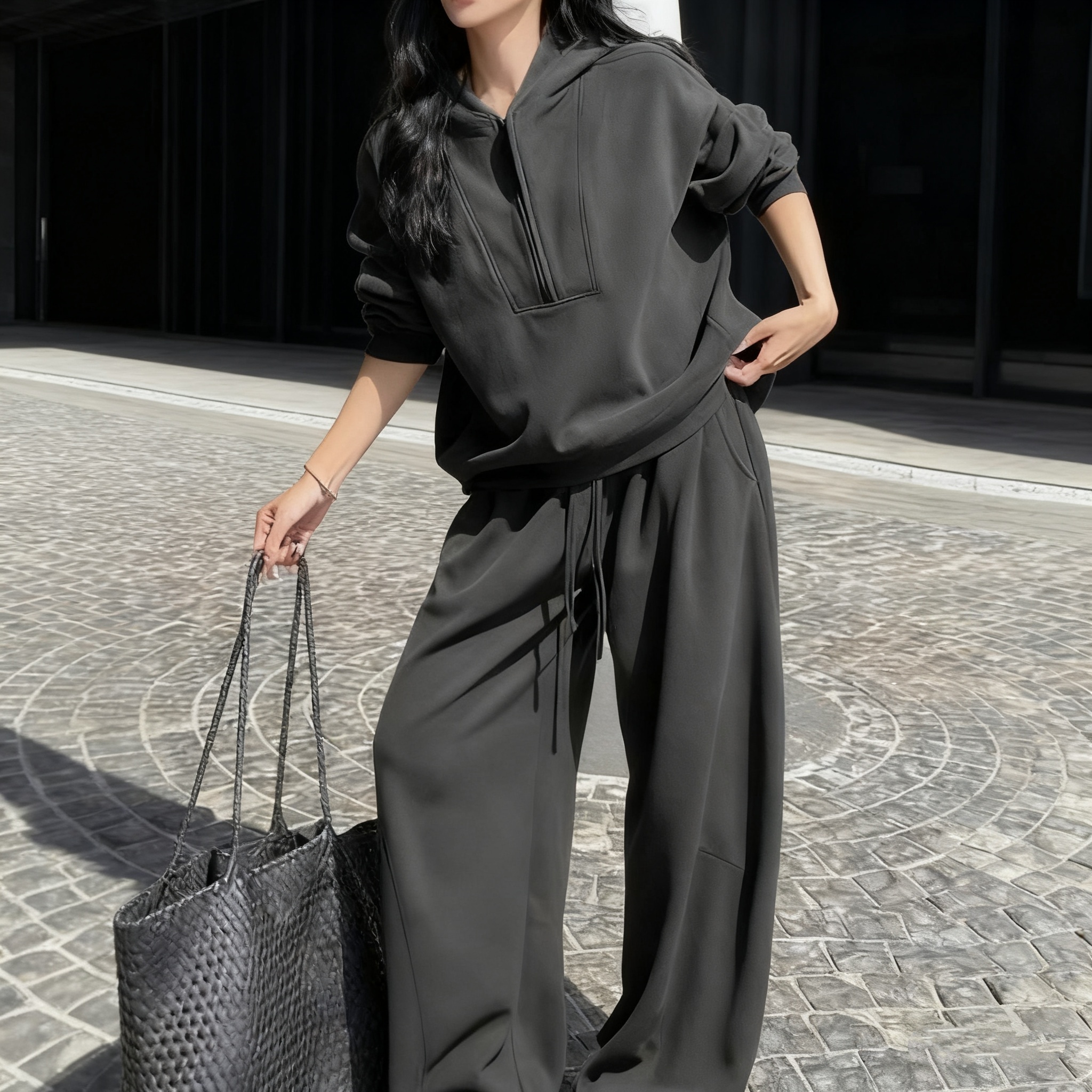 兩件套 新款高級感半拉鏈套裝 顯瘦遮肉休閒寬鬆兩件套