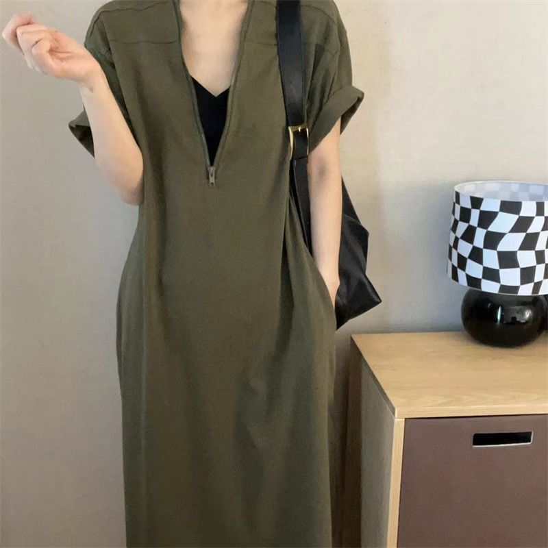 肉肉消失術復古赫本風高級拉鍊大尺寸寬鬆長洋裝