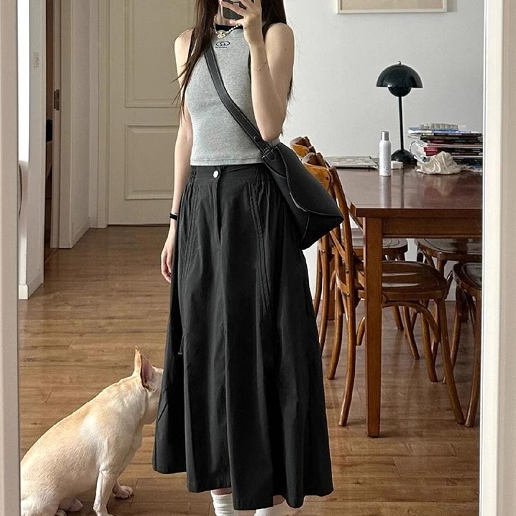 設計感工裝傘兵裙 美式復古重工調節繩 鬆緊腰塑身顯瘦遮胯休閒