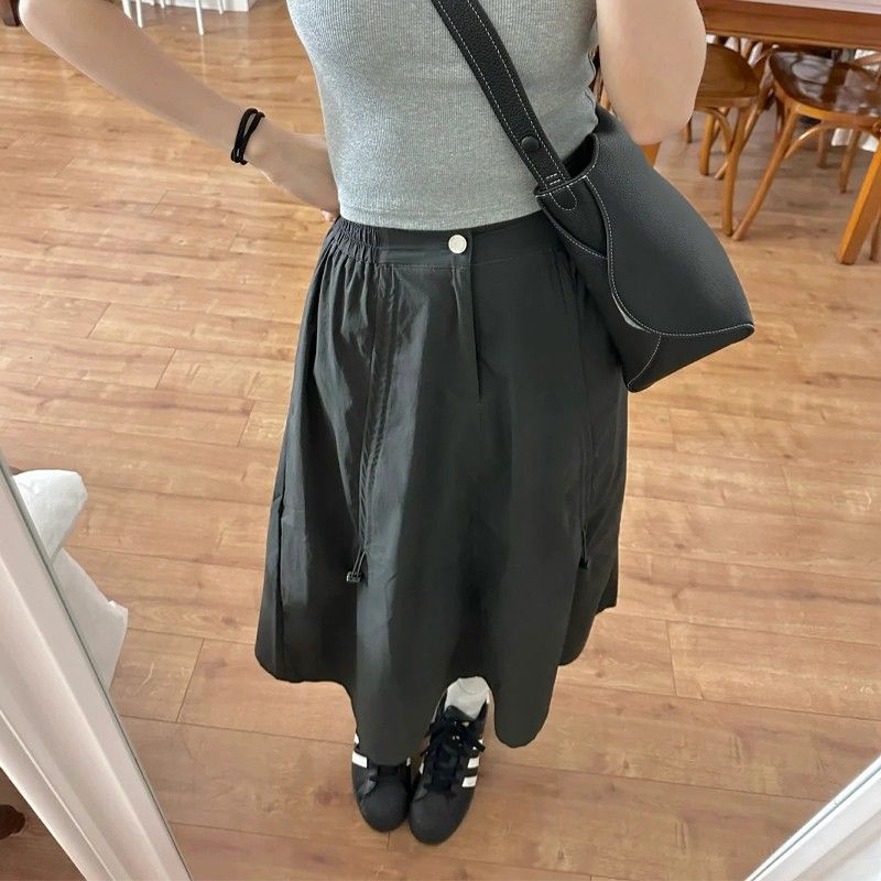 設計感工裝傘兵裙 美式復古重工調節繩 鬆緊腰塑身顯瘦遮胯休閒