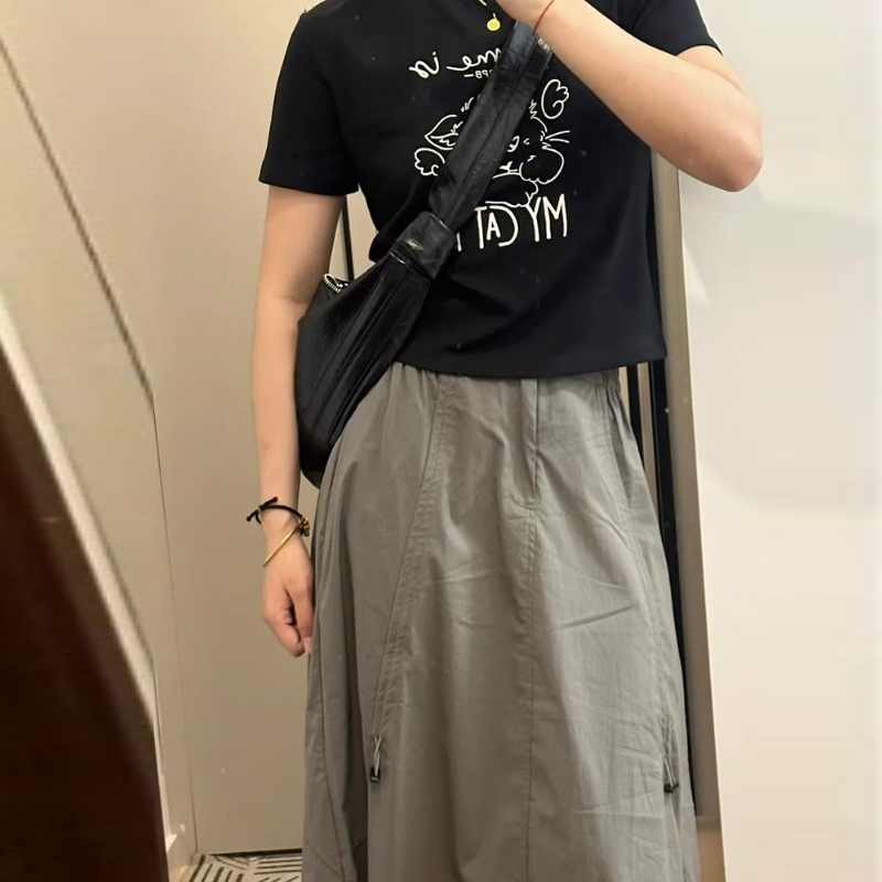 設計感工裝傘兵裙 美式復古重工調節繩 鬆緊腰塑身顯瘦遮胯休閒