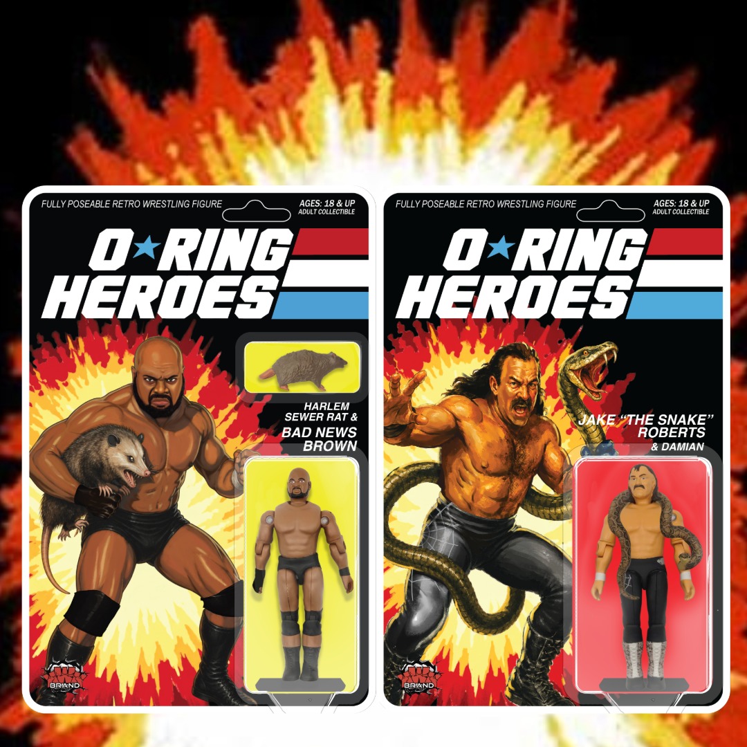 KWK O-RING HEROES BAD NEWS BROWN & JAKE THE SNAKE ROBERTS FIGURES BUNDLE