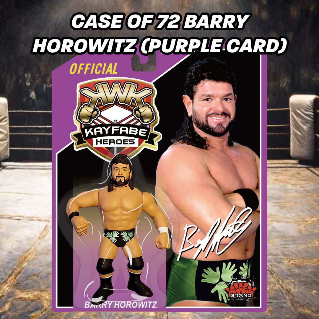 PRE-ORDER! FREE SHIPPING CASE OF 72 KWK Kayfabe Heroes Barry Horowitz Retro Figure (Purple Card)