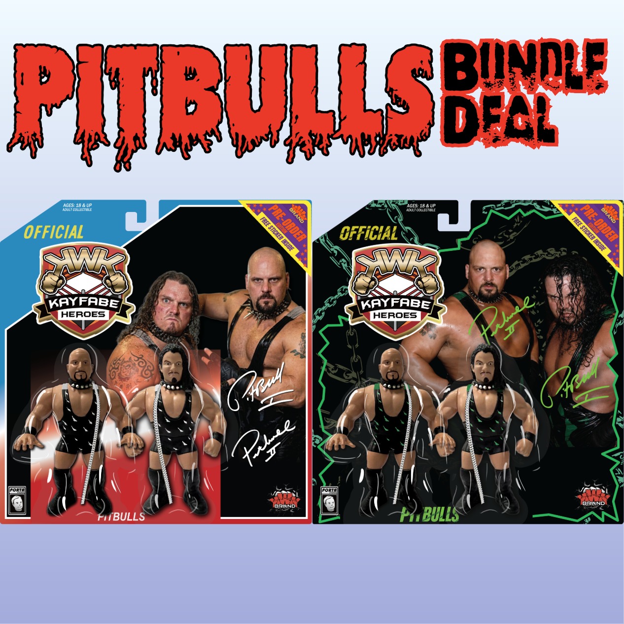KWK Kayfabe Heroes The Pitbulls Retro Figures Bundle (BOTH CARD VARIANTS)