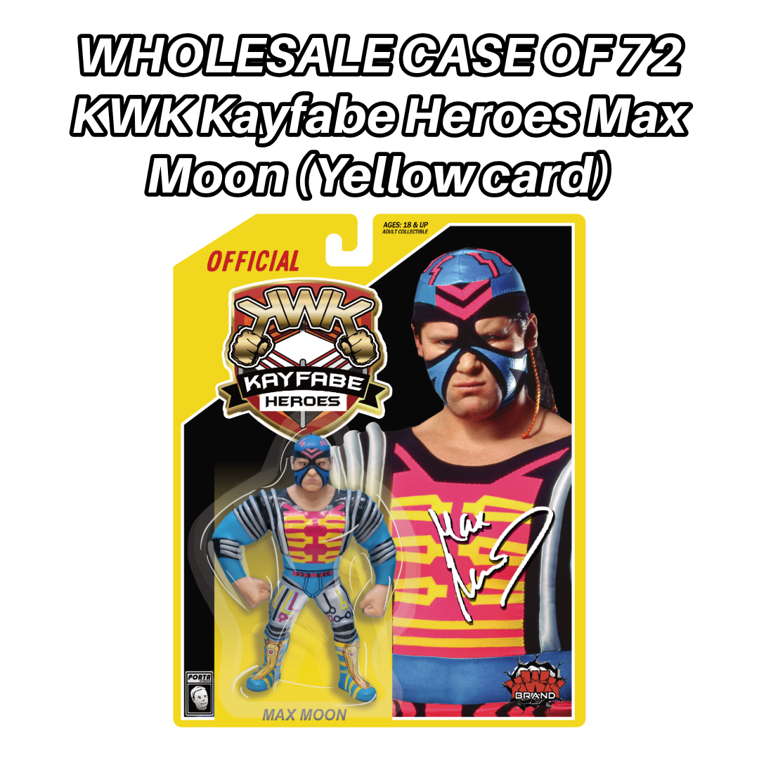 PRE-ORDER! FREE SHIPPING CASE OF 72 KWK Kayfabe Heroes Max Moon Retro Figure (Yellow Card)