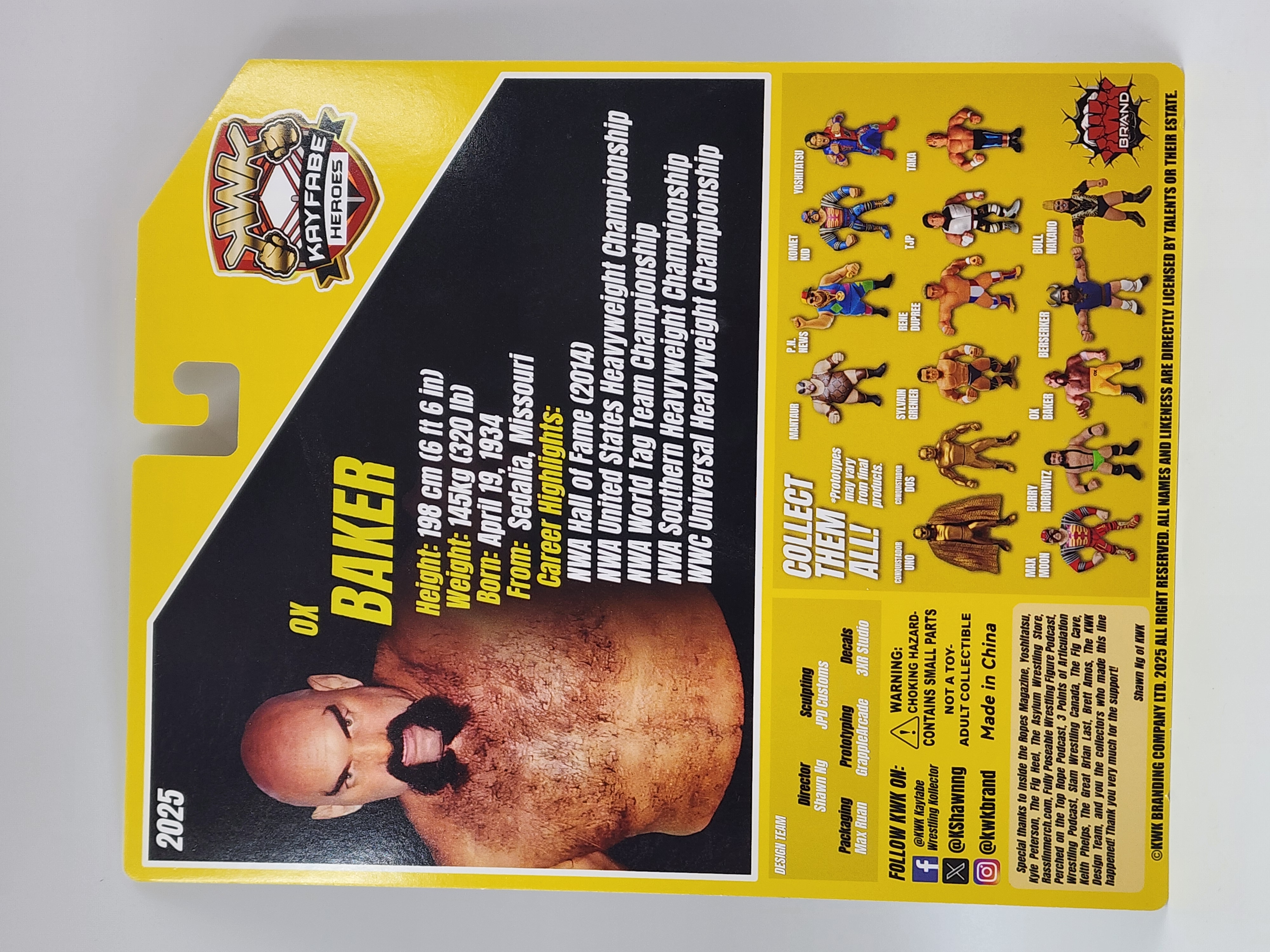 UK STOCK! KWK Kayfabe Heroes Ox Baker Retro Figures (Yellow Card)