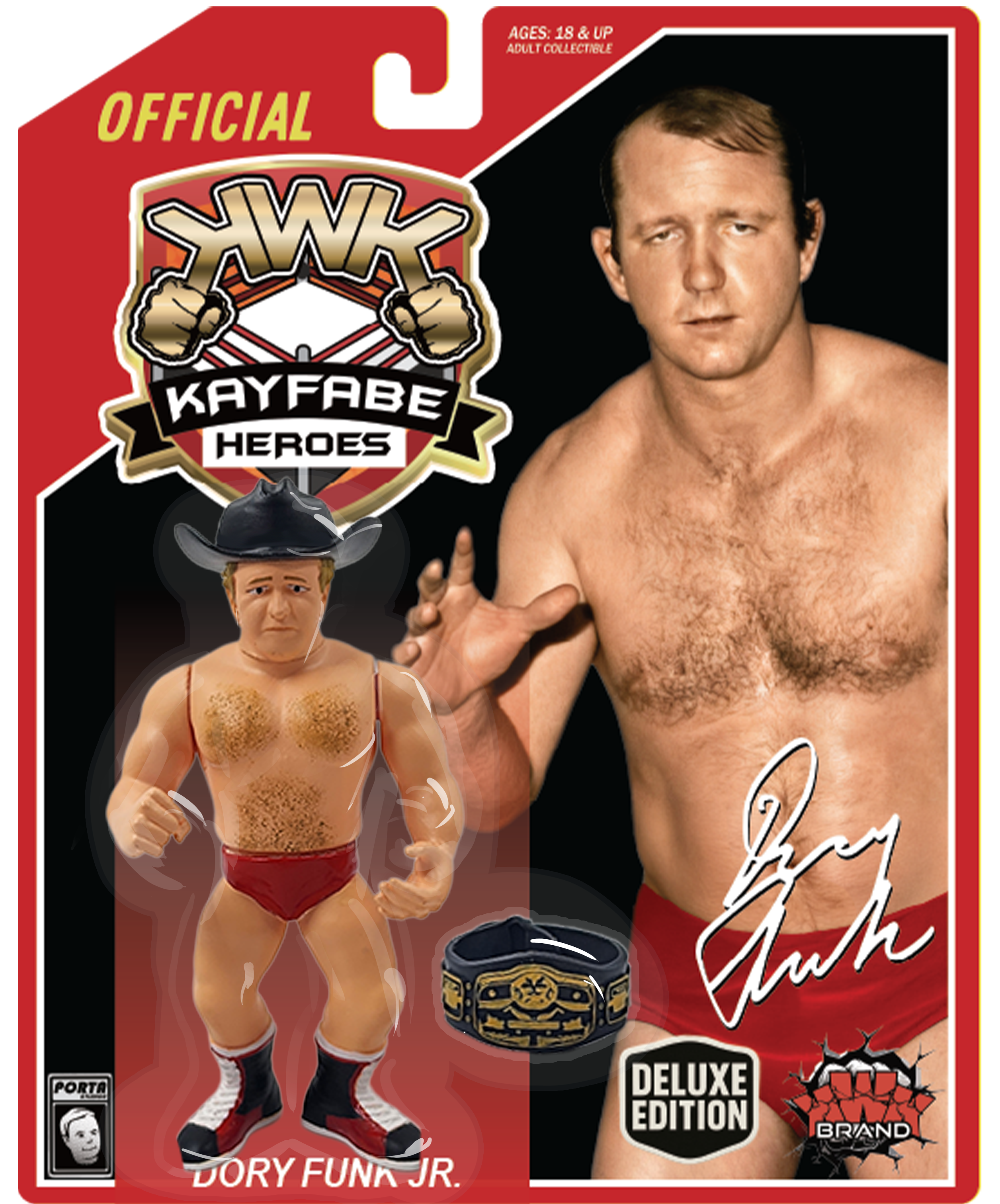 KWK Kayfabe Heroes Dory Funk Jr. Retro Figures (RED CARD VARIANT)