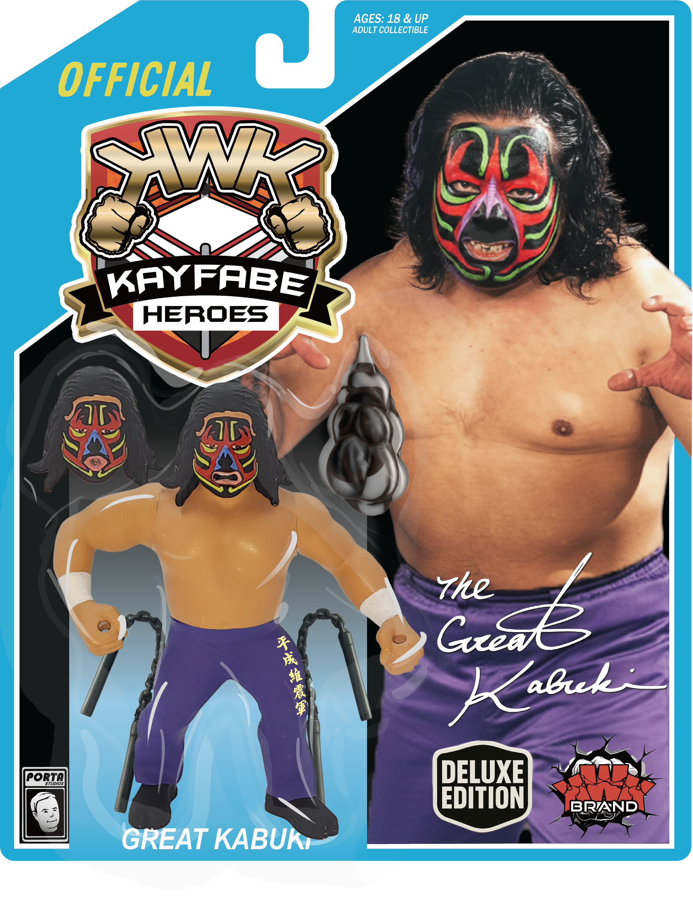 KWK Kayfabe Heroes Great Kabuki Retro Figures (BLUE CARD VARIANT)