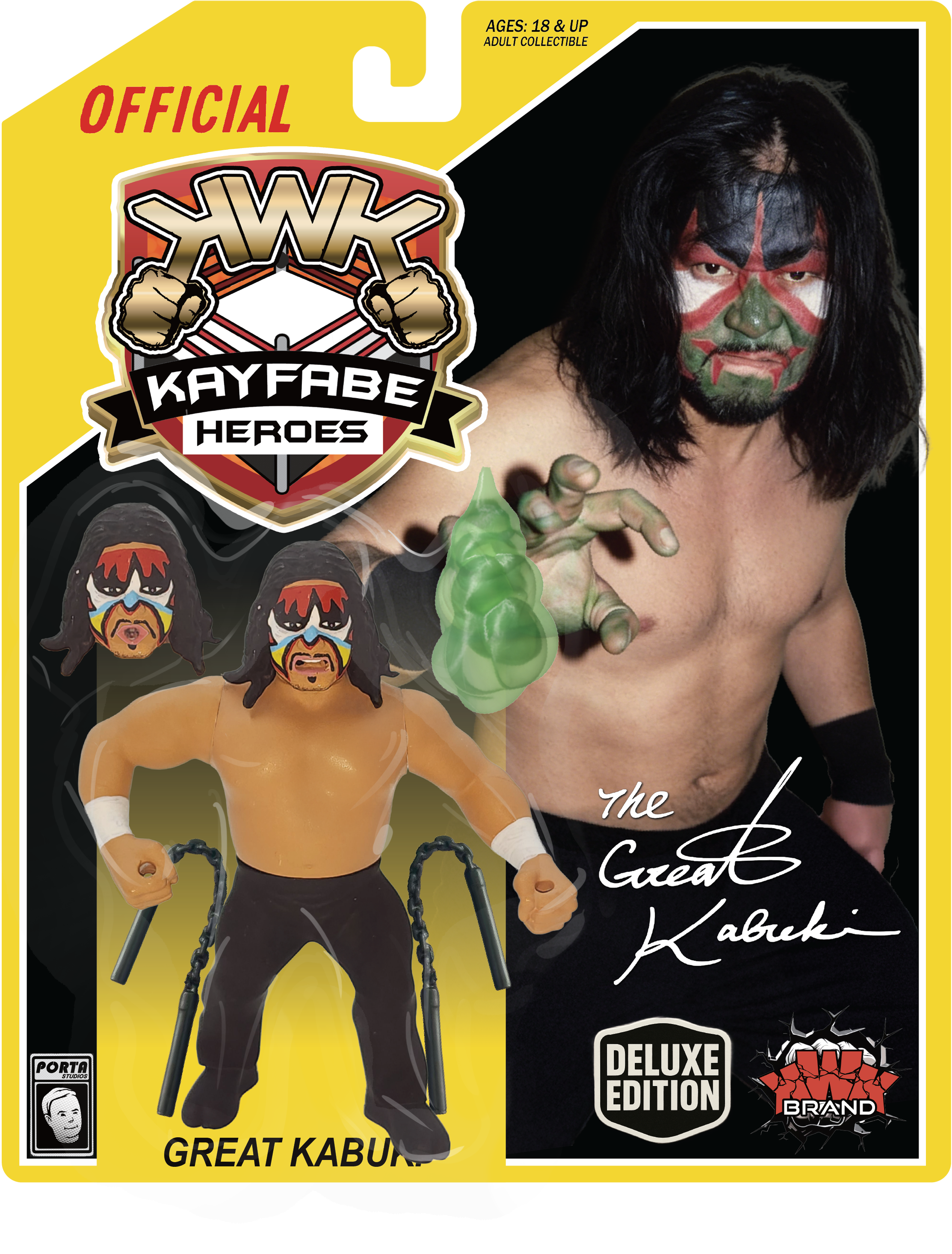 KWK Kayfabe Heroes Great Kabuki Retro Figures (YELLOW CARD VARIANT)