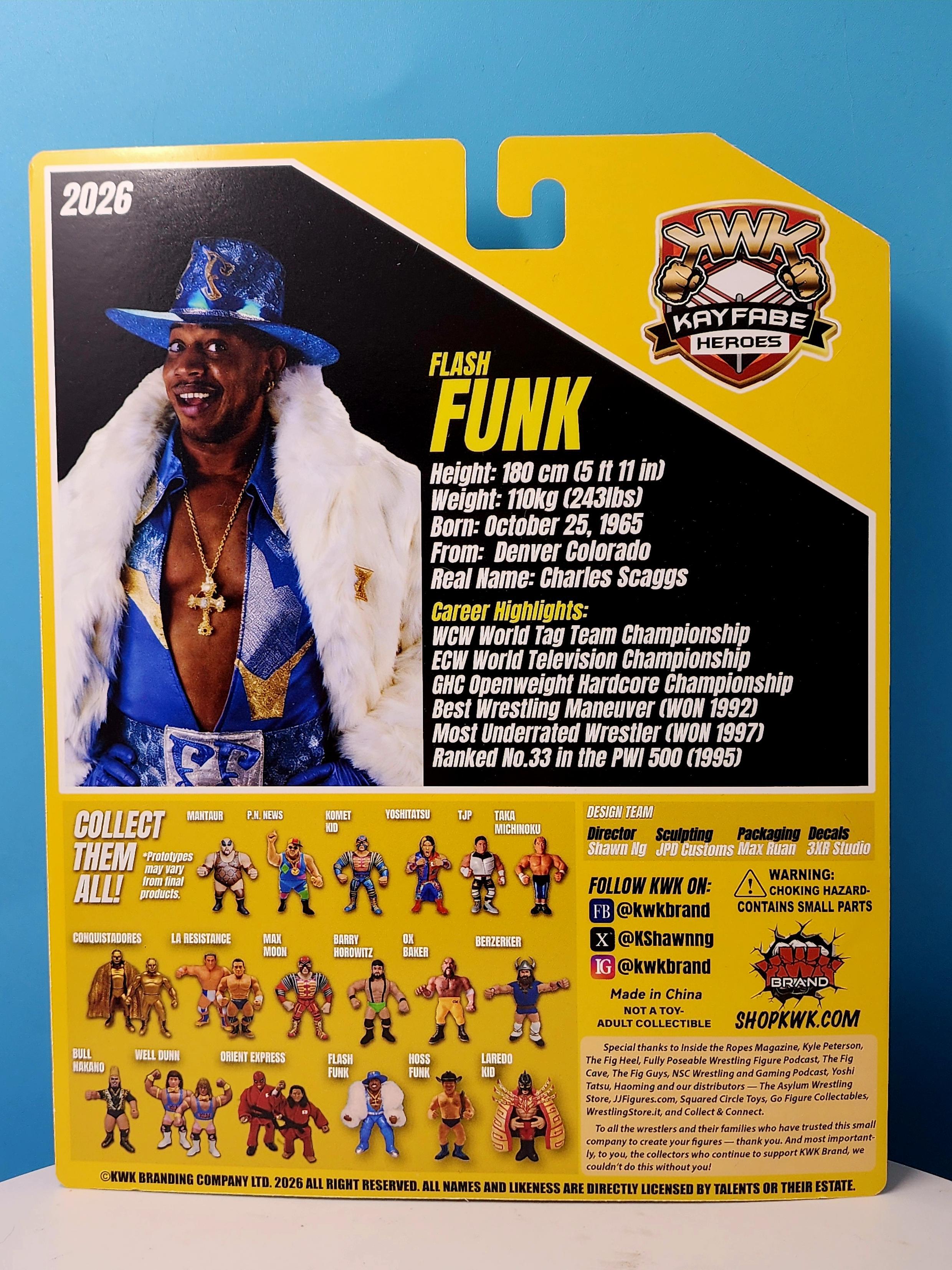 UK STOCK! KWK Kayfabe Heroes Flash Funk Retro Figures (YELLOW CARD VARIANT)