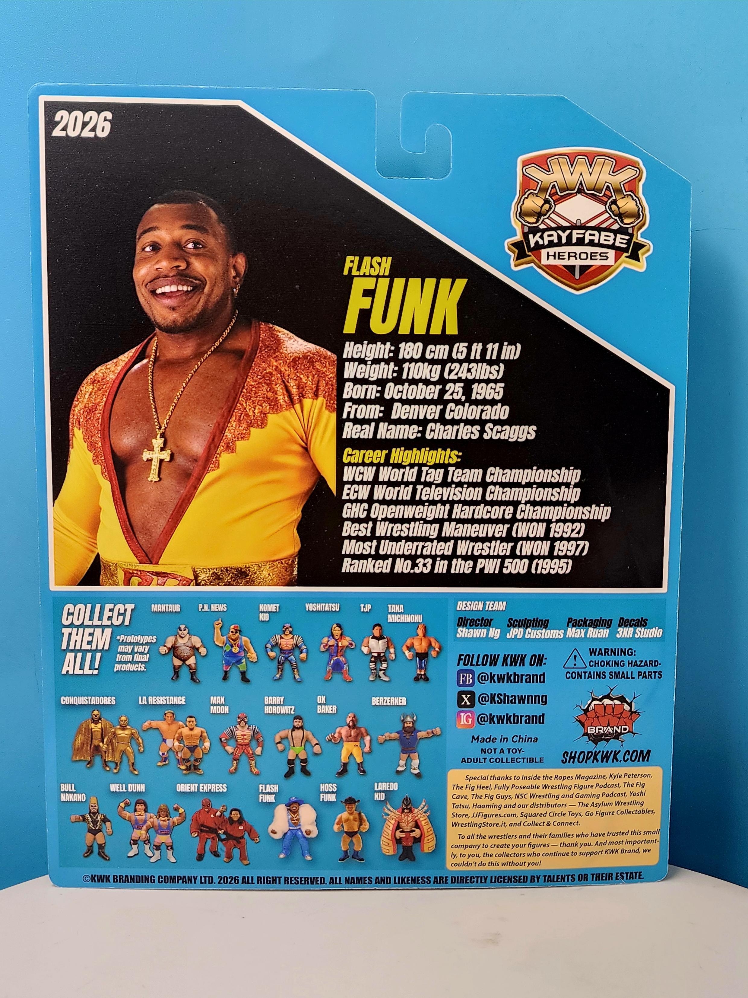 UK STOCK! KWK Kayfabe Heroes Flash Funk Retro Figures (BLUE CARD VARIANT)