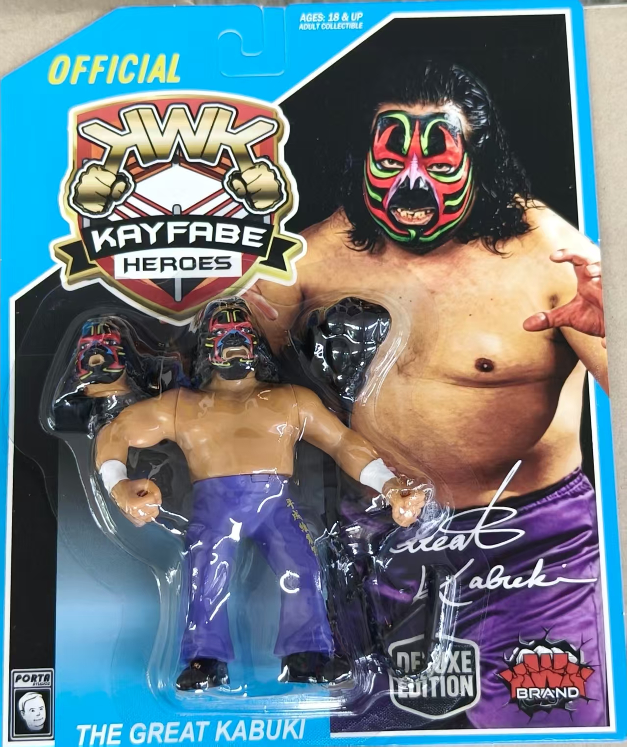 (UK STOCK) KWK Kayfabe Heroes Great Kabuki Retro Figures (BLUE CARD VARIANT)