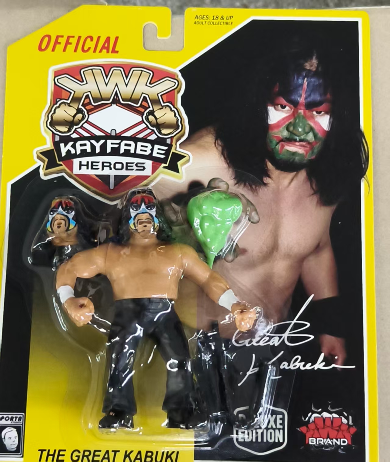 (UK STOCK) KWK Kayfabe Heroes Great Kabuki Retro Figures (YELLOW CARD VARIANT)