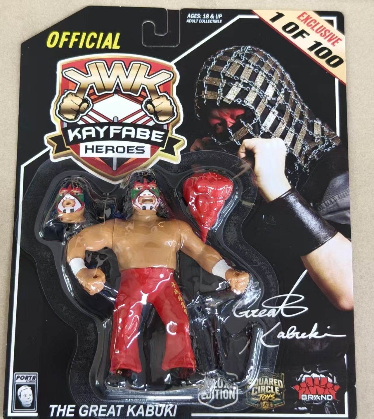 (UK STOCK) KWK Kayfabe Heroes Great Kabuki Retro Figures (BLACK CARD VARIANT 1 of 100)