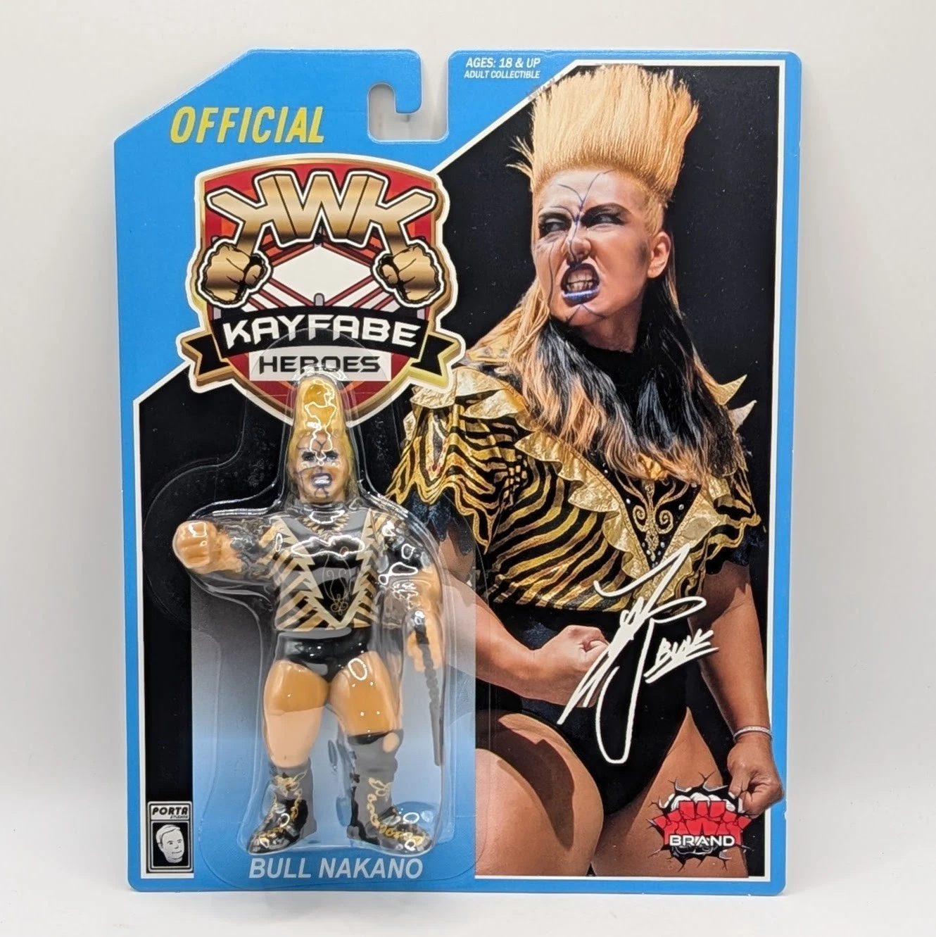 UK STOCK! KWK Kayfabe Heroes Bull Nakano Retro Figures (Blue Card Variant)