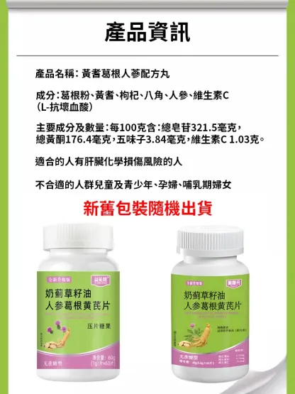 【護肝專研】奶薊草籽油人參葛根黃耆片