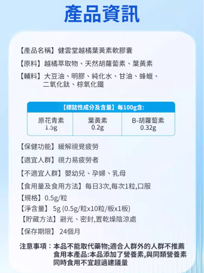 健雲堂樾橘葉黃素軟膠囊